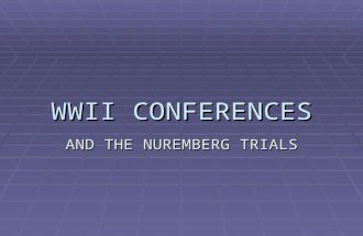 WWII CONFERENCES AND THE NUREMBERG TRIALS. 2/43 CASABLANCA FDR AND CHURCHILL 1. DEMAND GERMAN UNCONDITIONAL SURRENDER 2. WAR LEADERS WILL BE PUNISHED.