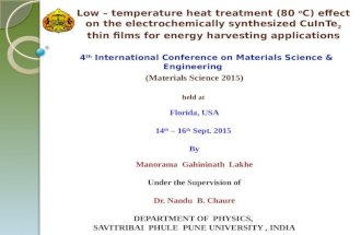 Low – temperature heat treatment (80 o C) effect on the electrochemically synthesized CuInTe 2 thin films for energy harvesting applications 4 th International.