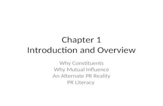 Chapter 1 Introduction and Overview Why Constituents Why Mutual Influence An Alternate PR Reality PR Literacy.