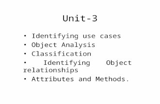 Unit-3 Identifying use cases Object Analysis Classification Identifying Object relationships Attributes and Methods.