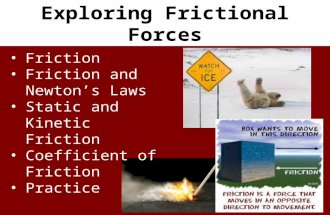 Exploring Frictional Forces Friction Friction and Newton’s Laws Static and Kinetic Friction Coefficient of Friction Practice.