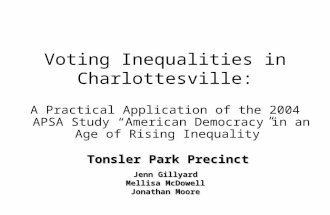 Voting Inequalities in Charlottesville: A Practical Application of the 2004 APSA Study “American Democracy in an Age of Rising Inequality” Tonsler Park.