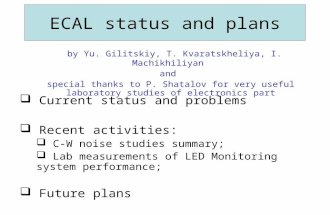 ECAL status and plans  Current status and problems  Recent activities:  C-W noise studies summary;  Lab measurements of LED Monitoring system performance;