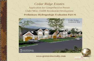 Preliminary Hydrogeologic Evaluation Part #1 Cedar Ridge Estates Application for Comprehensive Permit Under MGL Ch40B Residential Development .