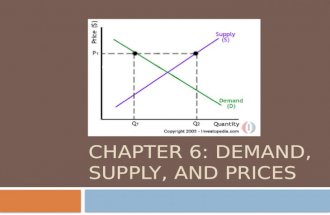 CHAPTER 6: DEMAND, SUPPLY, AND PRICES. Key Concept: Equilibrium  Market Equilibrium: Occurs when the quantity demanded and the quantity supplied at a.