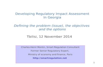 C.H. Montin, Tbilisi, 12 November 2014 11 Tbilisi, 12 November 2014 Developing Regulatory Impact Assessment In Georgia Defining the problem (issue), the.
