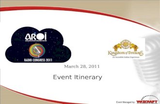 March 28, 2011 Event Itinerary. S. No.TimingEventsSpeaker 110:15AMWelcome AddressMs Anurradha Prasad, President AROI 210:30AM Inauguration & Keynote.