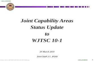 UNCLASSIFIED 1 Joint Capability Areas Status Update to WJTSC 10-1 29 March 2010 Joint Staff J-7, JFDID.