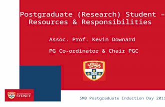 Postgraduate (Research) Student – Resources & Responsibilities Assoc. Prof. Kevin Downard PG Co-ordinator & Chair PGC SMB Postgraduate Induction Day 2011.