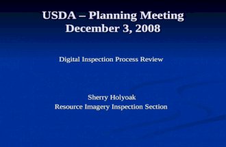 USDA – Planning Meeting December 3, 2008 Digital Inspection Process Review Sherry Holyoak Resource Imagery Inspection Section.