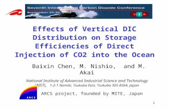 1 Effects of Vertical DIC Distribution on Storage Efficiencies of Direct Injection of CO2 into the Ocean Baixin Chen, M. Nishio, and M. Akai National Institute.