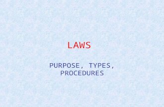 LAWS PURPOSE, TYPES, PROCEDURES SELECT A TOPIC TOPIC 1- PRECEDENTS TO OUR LAWSTOPIC 1 TOPIC 2-TYPES OF LAWSTOPIC 2 TOPIC 3-CRIMINAL PROCEDURESTOPIC 3.