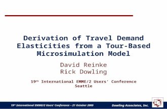 Dowling Associates, Inc. 19 th International EMME/2 Users’ Conference – 21 October 2005 Derivation of Travel Demand Elasticities from a Tour-Based Microsimulation.