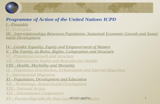 1 Programme of Action of the United Nations ICPD I - Preamble II - Principles III - Interrelationships Betweeen Population, Sustained Economic Growth and.