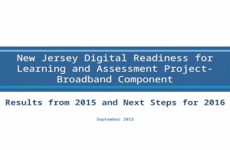 New Jersey Digital Readiness for Learning and Assessment Project-Broadband Component Results from 2015 and Next Steps for 2016 September 2015 1.