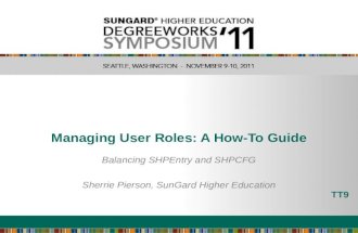 Managing User Roles: A How-To Guide Balancing SHPEntry and SHPCFG Sherrie Pierson, SunGard Higher Education TT9.