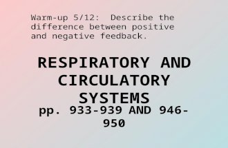 RESPIRATORY AND CIRCULATORY SYSTEMS pp. 933-939 AND 946-950 Warm-up 5/12: Describe the difference between positive and negative feedback.