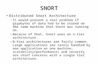 SNORT Distributed Snort Architecture –It would present a real problem if gigabytes of data had to be stored on the same machine that Snort was running.