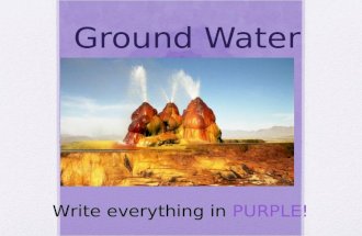 Ground Water Write everything in PURPLE!. Groundwater Vocabulary Groundwater Aquifer Water table Wells & springs Write everything in PURPLE.