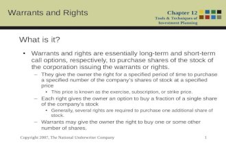 Warrants and Rights Chapter 12 Tools & Techniques of Investment Planning Copyright 2007, The National Underwriter Company1 What is it? Warrants and rights.