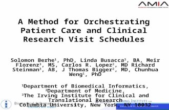 1 A Method for Orchestrating Patient Care and Clinical Research Visit Schedules Solomon Berhe 1, PhD, Linda Busacca 3, BA, Meir Florenz 3, MS, Carlos R.