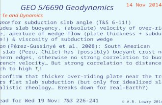 GEO 5/6690 Geodynamics 14 Nov 2014 © A.R. Lowry 2014 Read for Wed 19 Nov: T&S 226-241 Last Time: Te and Dynamics Force balance for subduction slab angle.