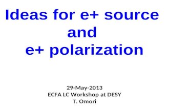 Ideas for e+ source and e+ polarization 29-May-2013 ECFA LC Workshop at DESY T. Omori.