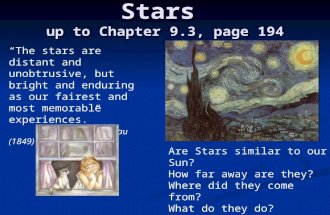 Stars up to Chapter 9.3, page 194 “The stars are distant and unobtrusive, but bright and enduring as our fairest and most memorable experiences.” Henry.