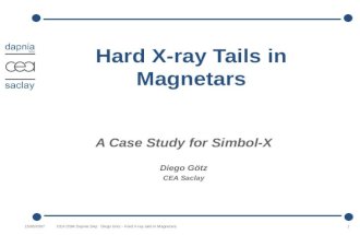 CEA DSM Dapnia SAp Diego Gotz - Hard X-ray tails in Magnetars 15/05/2007 1 Hard X-ray Tails in Magnetars A Case Study for Simbol-X Diego Götz CEA Saclay.