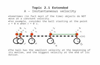 x = 0 m  Sometimes (in fact most of the time) objects do NOT move at a constant velocity.  For example, consider the ball starting at the point x =