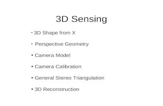 3D Sensing 3D Shape from X Perspective Geometry Camera Model Camera Calibration General Stereo Triangulation 3D Reconstruction.