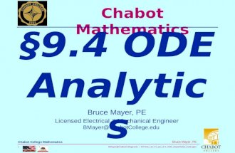 BMayer@ChabotCollege.edu MTH16_Lec-14_sec_9-4_ODE_SlopeFields_Euler.pptx 1 Bruce Mayer, PE Chabot College Mathematics Bruce Mayer, PE Licensed Electrical.