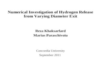 Numerical Investigation of Hydrogen Release from Varying Diameter Exit Reza Khaksarfard Marius Paraschivoiu Concordia University September 2011.