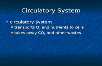 Circulatory System circulatory system circulatory system transports O 2 and nutrients to cells transports O 2 and nutrients to cells takes away CO 2 and.