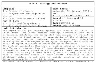 Unit 1: Biology and Disease Chapters: 1 – Causes of disease 2 – Enzymes and the digestive system 3 – Cells and movement in and out of them 4 – Lungs and.