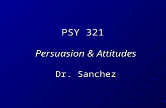 PSY 321 Persuasion & Attitudes Dr. Sanchez. Today’s Plan: Persuasion Elaboration Likelihood Model: Last Week Persuasive Cues Self-persuasion Persuasion.