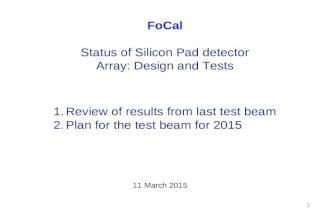 1 FoCal Status of Silicon Pad detector Array: Design and Tests 1.Review of results from last test beam 2.Plan for the test beam for 2015 11 March 2015.