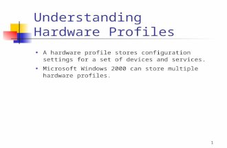 1 Understanding Hardware Profiles A hardware profile stores configuration settings for a set of devices and services. Microsoft Windows 2000 can store.