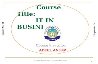 1 Course Title: IT IN BUSINESS Course Instructor: ADEEL ANJUM Chapter No: 04 1 BY ADEEL ANJUM (MCS, CCNA,WEB DEVELOPER)