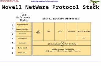 1 Novell NetWare Protocol Stack 1 2 3 4 5 6 7 Media Access Protocols (Ethernet, Token Ring, WAN, others) Physical Data Link Network Session Transport Presentation.