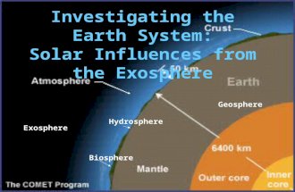Investigating the Earth System: Solar Influences from the Exosphere Hydrosphere Biosphere Exosphere Geosphere.