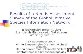 Results of a Needs Assessment Survey of the Global Invasive Species Information Network Biodiversity Information Standards- Taxonomic Databases Working.