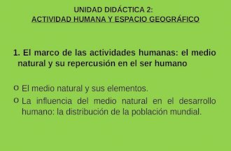 UNIDAD DIDÁCTICA 2: ACTIVIDAD HUMANA Y ESPACIO GEOGRÁFICO 1. El marco de las actividades humanas: el medio natural y su repercusión en el ser humano o.