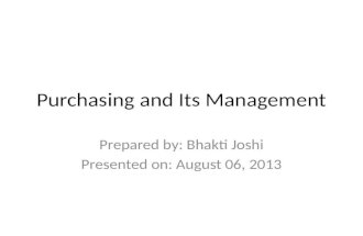 Purchasing and Its Management