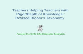 Teachers Helping Teachers with Rigor/Depth of Knowledge / Revised Bloom’s Taxonomy