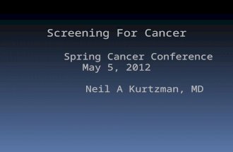 Screening  For  Cancer        Spring Cancer Conference May 5, 2012          Neil A Kurtzman, MD