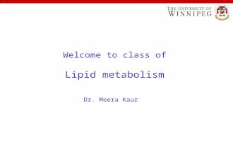 Welcome to class of Lipid metabolism Dr. Meera Kaur