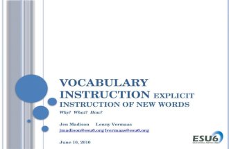 Vocabulary Instruction  Explicit Instruction of New Words