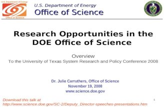 Research Opportunities in the DOE Office of Science