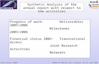 Synthetic Analysis of the annual report with respect to the activities